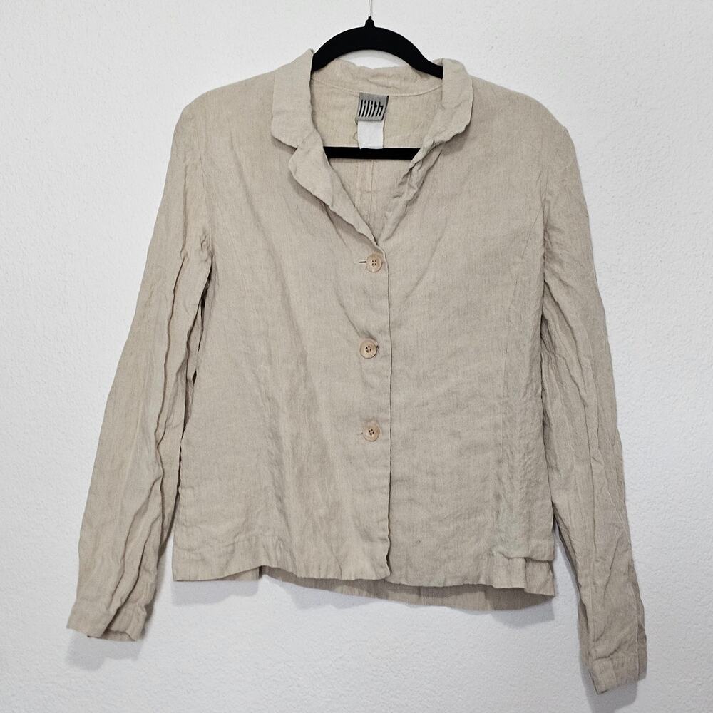 Lilith Beige Blazer Button Front Women XL Linen Blend Lagenlook Layers